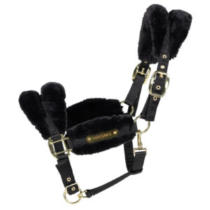 Kentucky Horsewear Nylonhalfter mit Lammfell Soft Stallhalfter Cob Schwarz