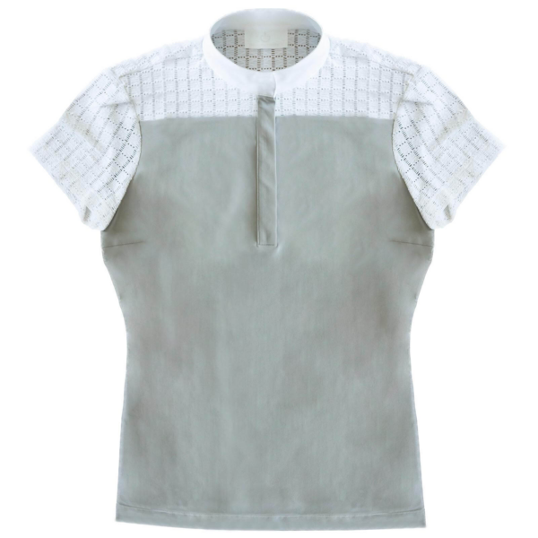 Cavalleria Toscana Damen Turniershirt Crochet + Jersey Competition Kurzarmshirt M Light Grey